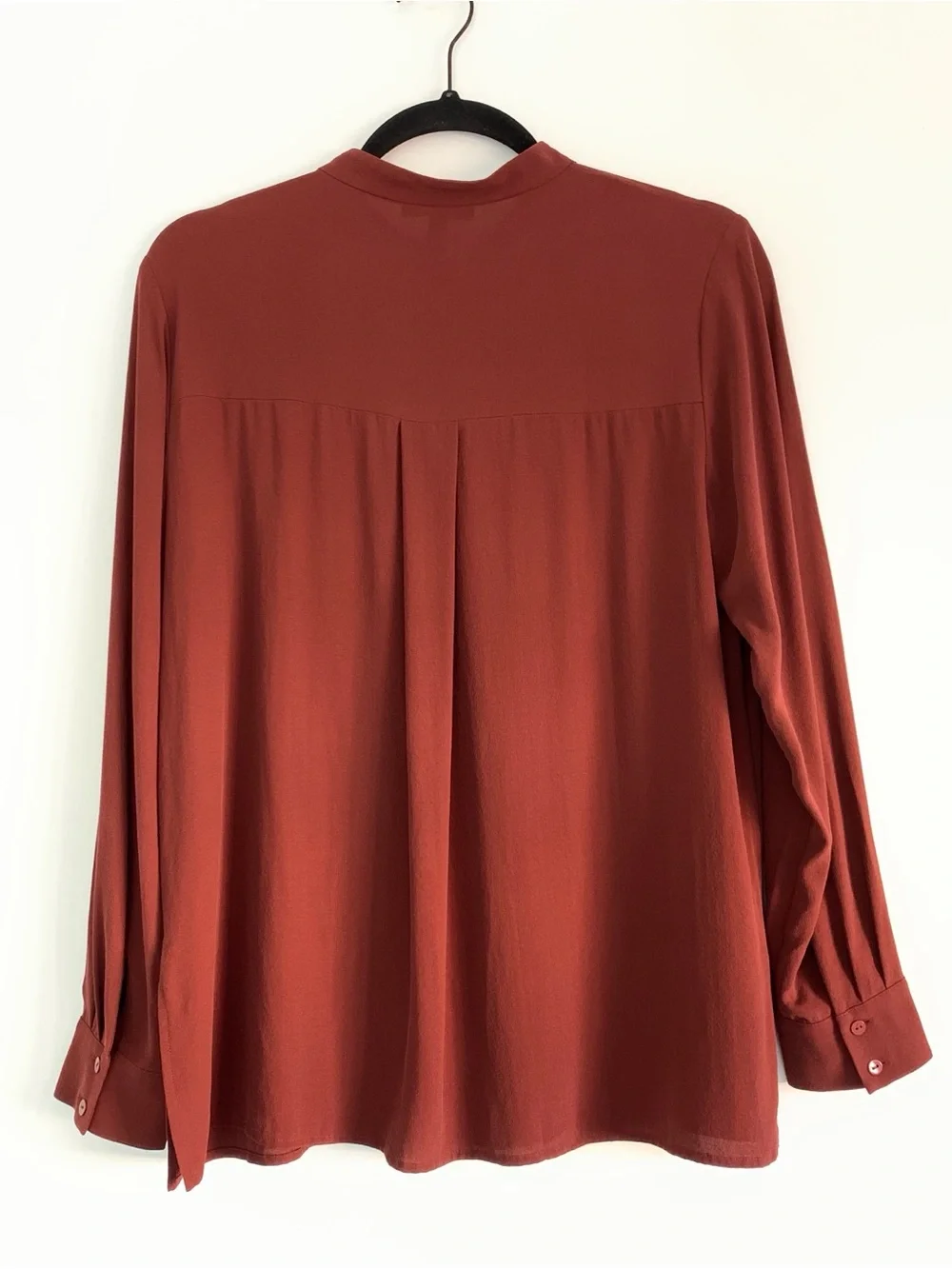 Eileen Fisher Band Collar Button Up Long Sleeve Silk Shirt